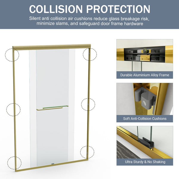 English Elm 44" Semi-frameless Double Sliding Shower Door Brushed Gold Tempered Glass Walk-in W1920P388013