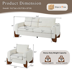 English Elm U_style Bouclé 3 Piece Living Room Sofa Set with Loveseat and Two Accent Armchairs Beige WY000479AAA