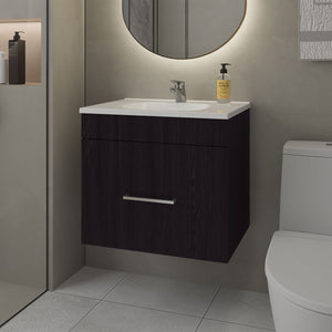 English Elm Story Floating Bathroom Vanity Set with Sink One Drawer - Space-Saving Wall-Mounted Modern Design, Scratch-Resistant Finish Wenge 28 L x 23 W x 12 H B128P314807