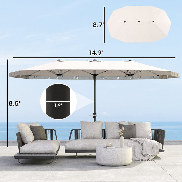 English Elm Spacious 15 Foot Rectangular Outdoor Umbrella with Fringe and Uv Resistant Canopy T3971P427123
