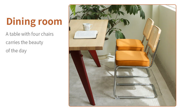 English Elm Dining Chairs Set of 4 Velvet Seat Woven Rattan Back Chrome Cantilever Frame Orange W2105S00005