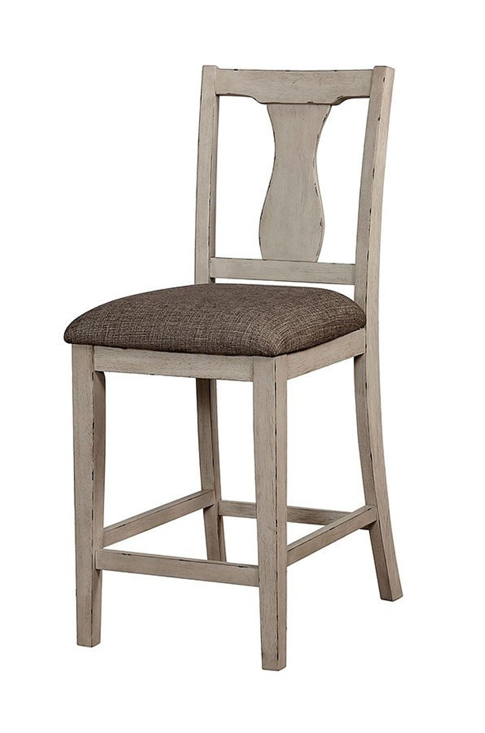 English Elm Dining Rustic Country Counter Height 5pc Dining Set with Plank Table, Open Shelf & Padded Chairs Antique White+Gray,Gray 45 L x 45 W x 21 H B2741P301879