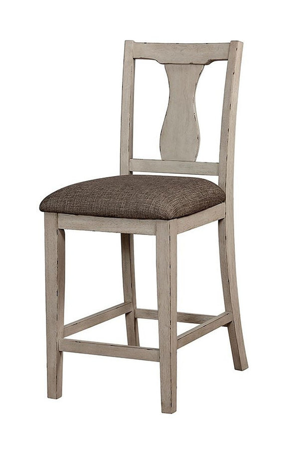 English Elm Dining Rustic Country Counter Height 5pc Dining Set with Plank Table, Open Shelf & Padded Chairs Antique White+Gray,Gray 45 L x 45 W x 21 H B2741P301879