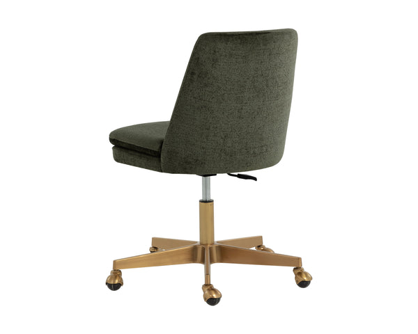 Sunpan Berget Office Chair - Glamorous Bergen Olive Fabric With Matte Gold Base For Modern Workspaces Green Fabric 112047