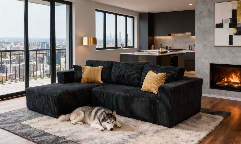 English Elm Full Corduroy Sectional Sofa with Foam Cushions Ready to Use Straight From the Box B2748S00056