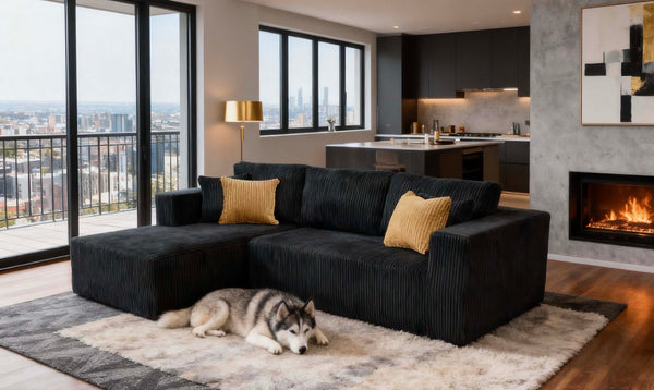 English Elm Full Corduroy Sectional Sofa with Foam Cushions Ready to Use Straight From the Box B2748S00056