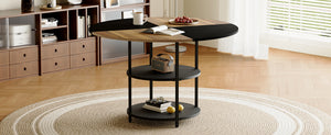 English Elm 47.3-inch Round Dining Table Geometric Wood Black Mdf Top with Built-in Storage Shelf W1151P268732