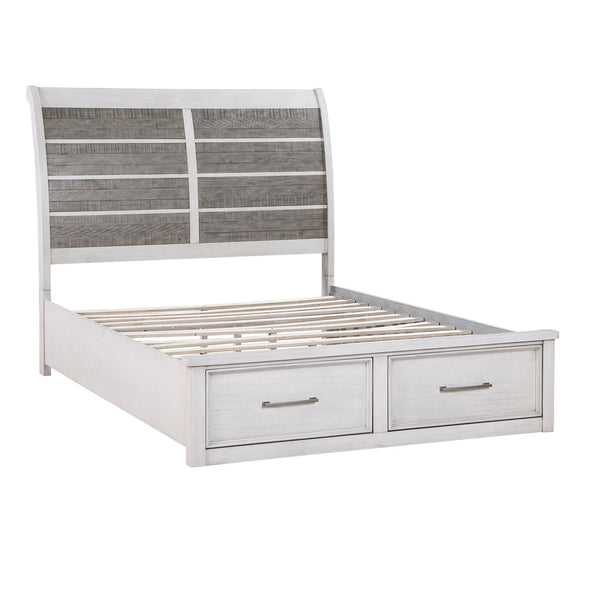 English Elm Antique Ambrose Queen Platform Bed with Footboard Storage Drawers Rustic Acacia Veneer Finish Antique Gray,Antique White 67.25 L x 43.75 W x 7.75 H B011S01450