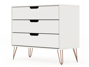 English Elm Rockefeller 35" Dresser with 3 Smooth-Glide Drawers, Metal Splayed Legs, TV-Ready Storage, Anti-Tip White B365P398121