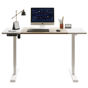 English Elm 55"×24" Electric Sit Stand Desk Steel Frame with Memory Presets and Usb-c Charging Port Oak Natural Wood + Antique White W614P376314