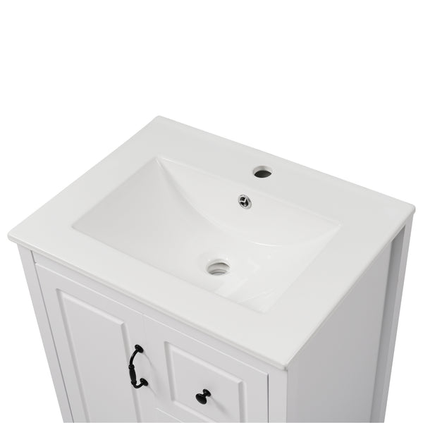 English Elm Christopher Knight Home® - 24 Freestanding Retro Bathroom Vanity with Ceramic Sink, Soft-Close Cabinet & Drawers, Painted MDF Finish White N759P292551K