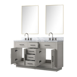 English Elm White Oak Double Bath Vanity Set With Carrara Marble Top, 55" Mirror & Chrome Faucets For Easy Setup B2731S01695-GIGA