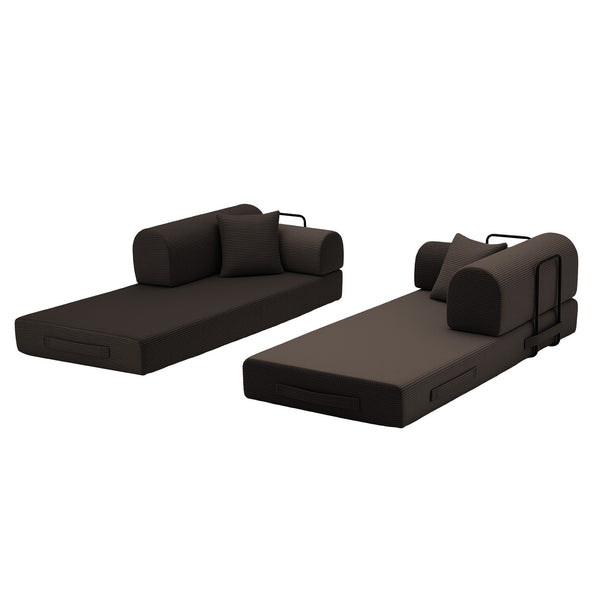 English Elm Convertible Corduroy Floor Sofa Folds Flat as Sleeper Daybed for Studio Living Brown W5532P438820
