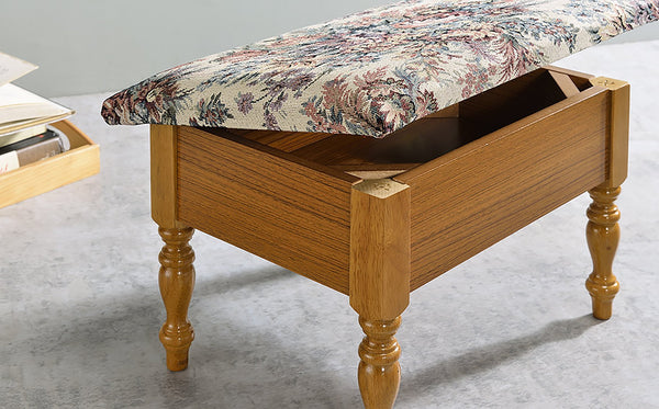 English Elm 10" Tall Wooden Foot Stool with Storage Oak Finish — Padded Victorian Floral Top, Lift-Up Hidden Compartment B072P222459