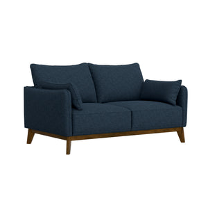 English Elm Blue Textured Fabric Mid-century Modern Loveseat with Flared Wood Legs for Living Room B361P494964