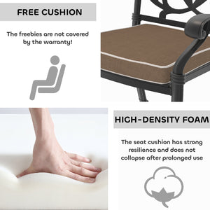 English Elm 3-Piece Elegant Cast Aluminum Patio Set With Comfortable Brown Cushions For Stylish Outdoor Dining W1710S00049