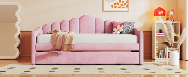 English Elm Twin Velvet Upholstered Daybed with Pull Out Trundle and Built in Usb Charging N733S382368H