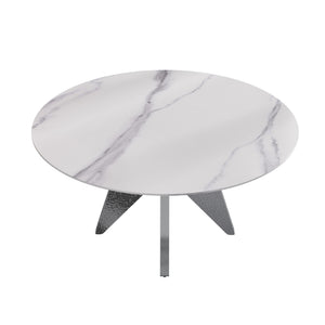 English Elm 59.05" Round Marble Dining Table With Silver Base – Modern Artificial Marble For 6-8 Guests, Chic Design W1535S00394