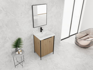 English Elm 24" Freestanding Bathroom Vanity with Resin Integrated Sink, Soft-Close Doors, Adjustable Shelf, Durable Plywood Finish Light Coffee W999S00294