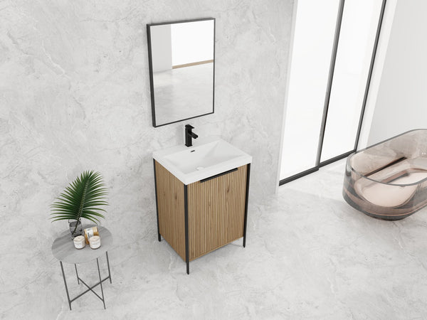 English Elm 24" Freestanding Bathroom Vanity with Resin Integrated Sink, Soft-Close Doors, Adjustable Shelf, Durable Plywood Finish Light Coffee W999S00294