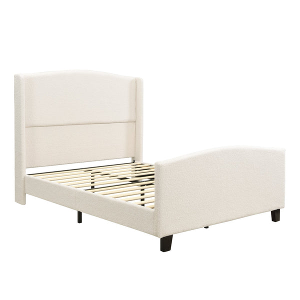 English Elm Full Platform Bed Tall Teddy Velvet Headboard Solid Wood Legs No Box Spring Needed W1716P419743