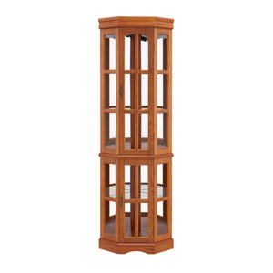 English Elm Corner Curio Cabinet with 5 Shelves and Built-In Lighting, Glass Display Case for Home Décor and Collectibles, Space-Saving Corner Accent (47x21x10.75) Oak W1693P183979