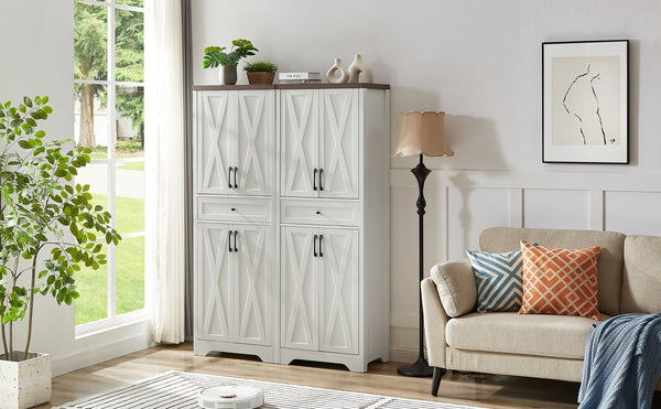 English Elm 68"high multifunctional sideboard with tempered glass accents, large-capacity storage, anti-dump safety and sleek modern design for living room, office, bedroom White+Walnut W1162P205099