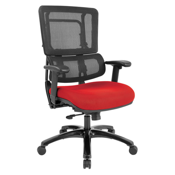 OSP Home Furnishings Vertical Mesh Back Ergonomic Manager Chair with Synchro Tilt and Polished Aluminum Base Red 99663B-9
