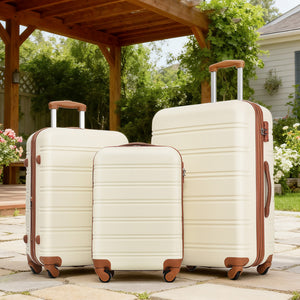 English Elm Hardshell 3 Piece Spinner Luggage Set with Tsa Lock Lightweight Abs Travel Suitcases Antique White PP191030AAK