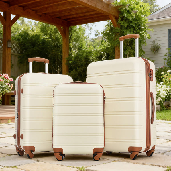 English Elm Hardshell 3 Piece Spinner Luggage Set with Tsa Lock Lightweight Abs Travel Suitcases Antique White PP191030AAK