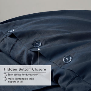 JLA Home Comfort Spaces - Soft Washed Pleated Duvet Cover Set with OEKO-TEX Soft Microfiber, Grid Pinch-Pleat & Button Closure Navy AM12-0437