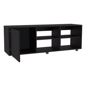 English Elm Roseland Modern TV Stand in Black — Engineered Wood, Sliding Door, 4 Open Shelves, Durable Design B092P269939