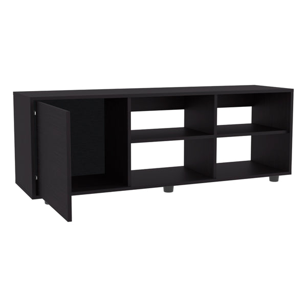 English Elm Roseland Modern TV Stand in Black — Engineered Wood, Sliding Door, 4 Open Shelves, Durable Design B092P269939
