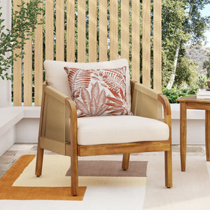 English Elm Christopher Knight Home® - Set of 2 Acacia Wood Outdoor Club Chairs with Wicker, Teak Finish & Beige Cushions, Deep Seat Comfort 72409.00LBGE-2