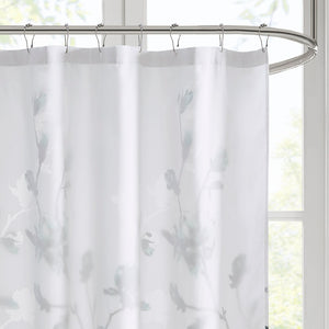 JLA Home Madison Park - Floral Magnolia Burnout Shower Curtain with Attached Microfiber Liner, 72"x72" Aqua Grey Elegance MP70-6421