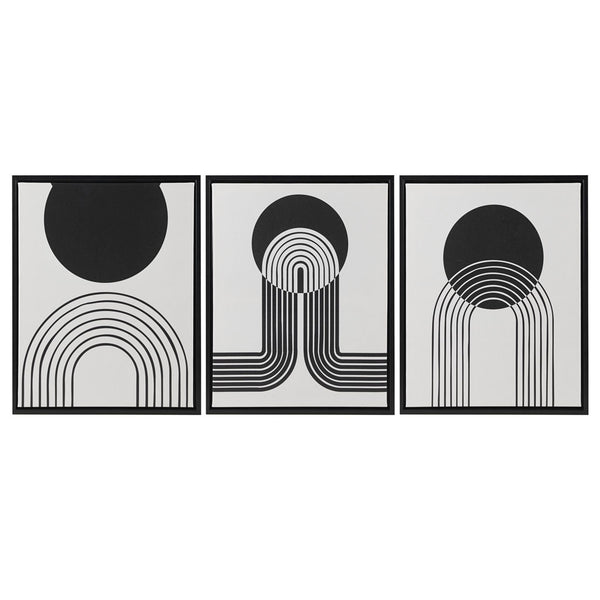 JLA Home Urban Habitat - 3-piece Framed Canvas Set – Modern Black & Taupe Geometric Triptych, Ready-to-Hang Art for Home Decor UH95C-0030