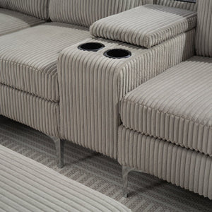 English Elm Convertible Sectional Sofa With Storage Ottoman, Usb Ports & Cupholders For Modern Living Rooms W3098S00033