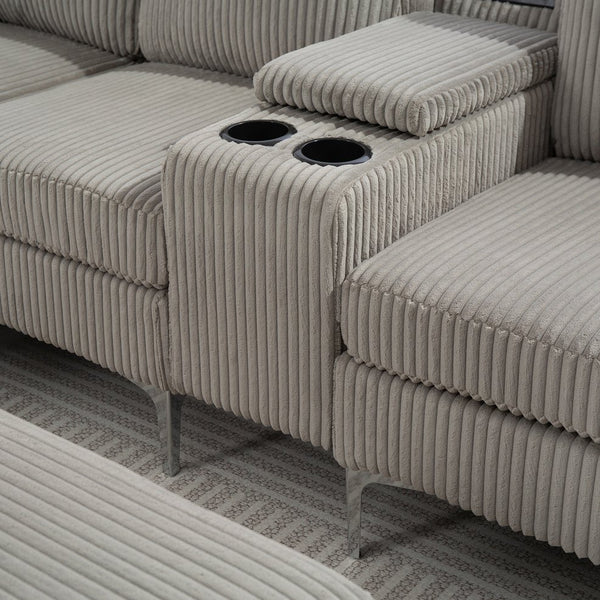 English Elm Convertible Sectional Sofa With Storage Ottoman, Usb Ports & Cupholders For Modern Living Rooms W3098S00033