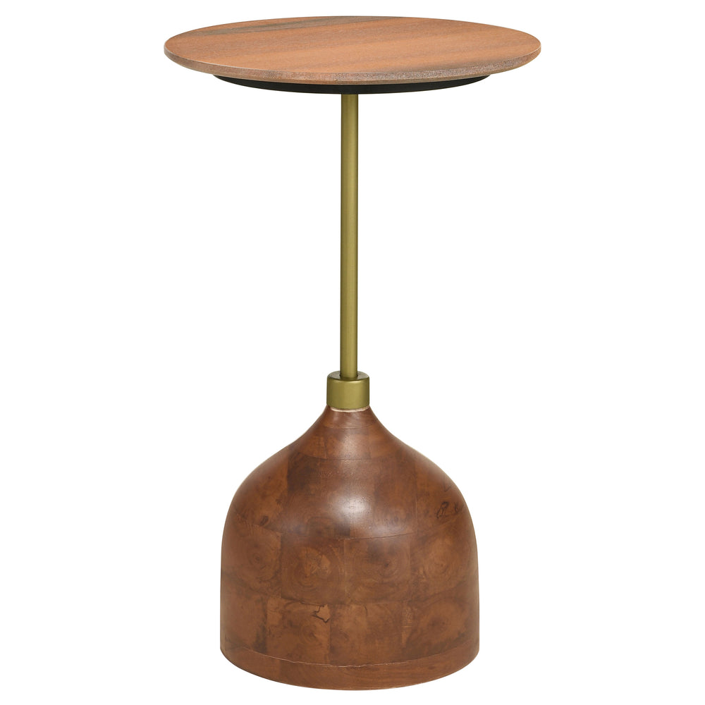 English Elm Emporia Peach Marble Round Side Table with Gold Iron Frame and Mango Wood Base B062P441043