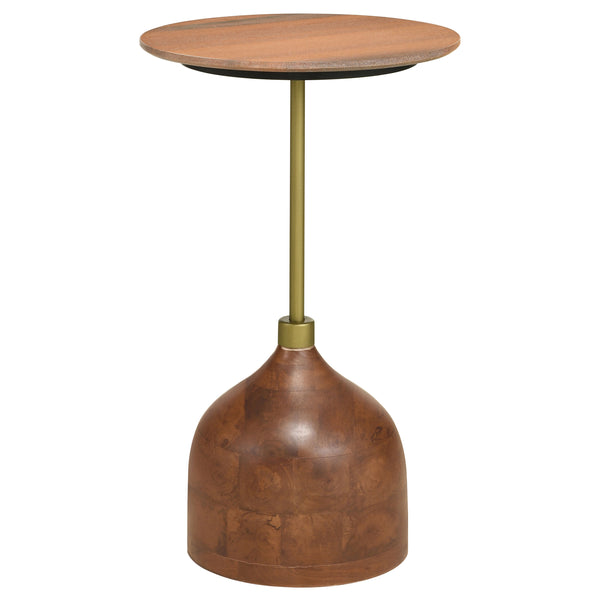 English Elm Emporia Peach Marble Round Side Table with Gold Iron Frame and Mango Wood Base B062P441043
