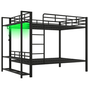 English Elm Full Size Metal Bunk Bed With Led Lighting, Storage Shelves & Hooks - Stylish Space Saver For Teens N7090000667B