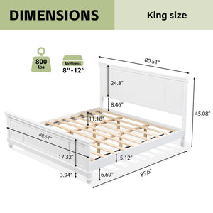 English Elm King Solid Wood Platform Bed White Farmhouse Headboard Low Profile Sturdy Frame N758K649900K