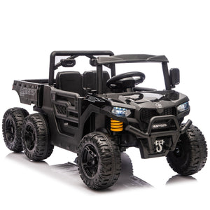 English Elm 24v Electric Kids Dump Truck 4wd Six Wheel Ride on with Remote Suspension Cargo Bucket Black W1578P380841