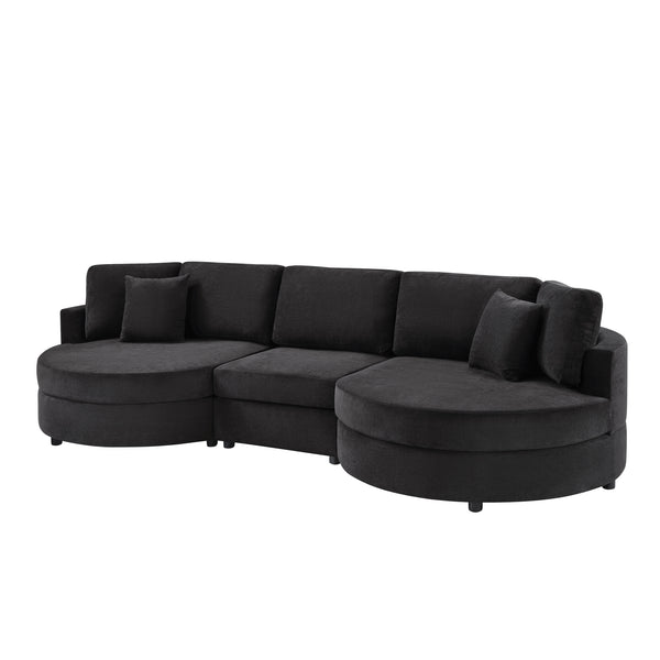 English Elm Christopher Knight Home® - 3-seater Curved Chenille Sofa with Plush 7.5" Seat Cushions and Two Pillows for Stylish Living Black N763S000020B