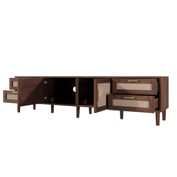 English Elm 78 Inch Rattan Media Console with Pine Legs Four Drawers Modern Living Room Tv Stand N710P365048P