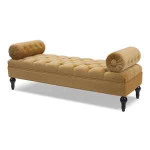 English Elm Jennifer Taylor Home - Lewis Bolster Arm Entryway Bench in Gold Velvet — Handcrafted hardwood frame, vintage bolsters, low 15" seat comfort Yellow B2719P238172
