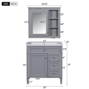 English Elm 30'' Modern Bathroom Vanity Set With Mirror, 2 Drawers & Tip-Out, Stylish Storage For Small Spaces SW000127AAE-3