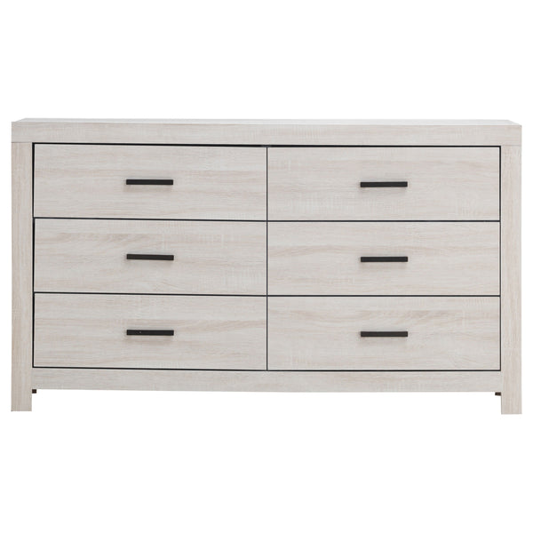 English Elm Sherwood Coastal White 6-Drawer Dresser — Sleek Modern Silhouette, Smooth Hardware, Spacious Storage B062P375390