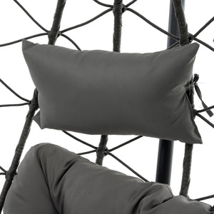English Elm 2 Person Wicker Hanging Egg Chair with Freestanding Stand Outdoor Patio Swing Seat Gray W1703P444363