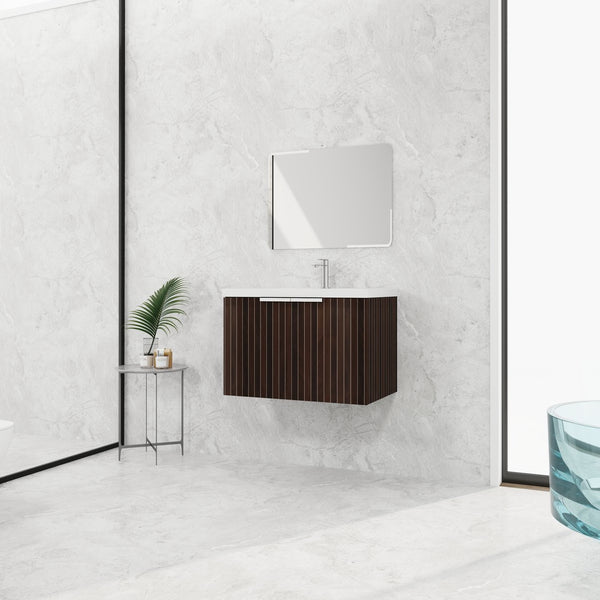 English Elm 30 Inch Silver-Brown Stripe Wall-Mounted Vanity with Mid-Edge Resin Sink, Soft-Close Doors, Ample Storage W999P204951